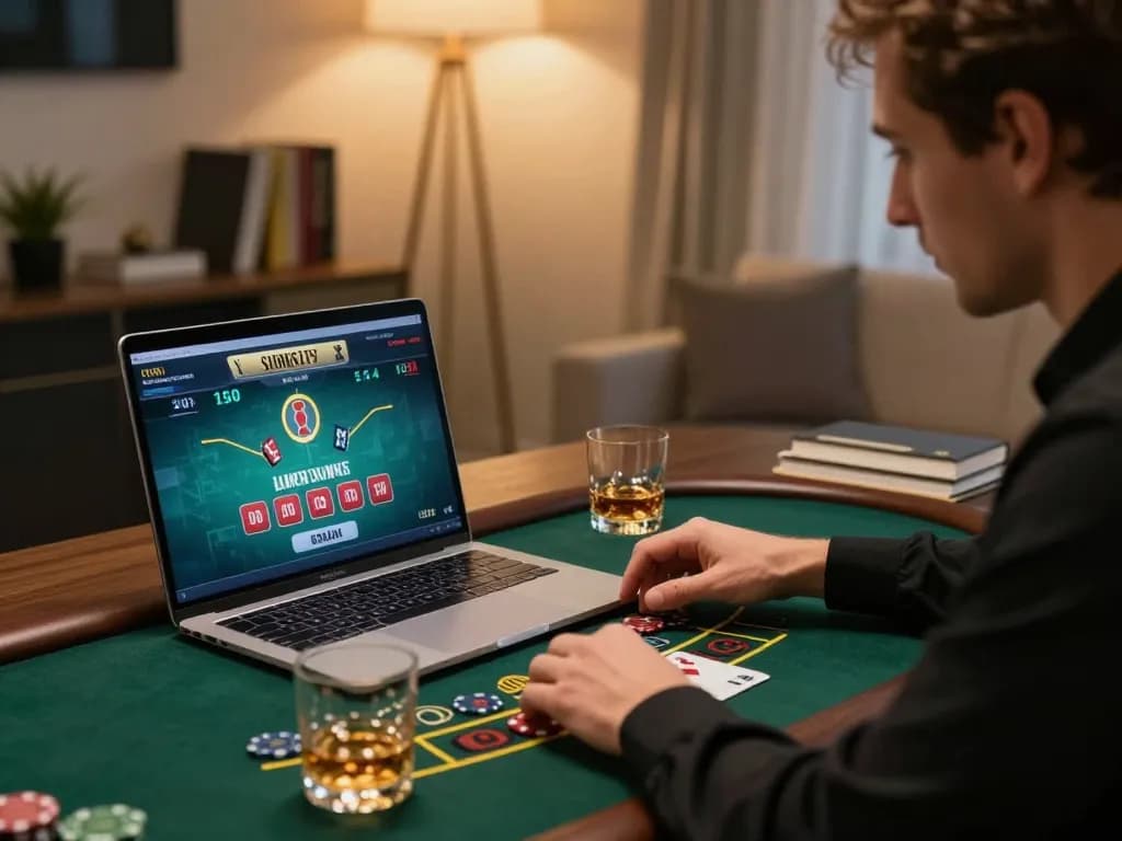 Player engaging in live dealer blackjack on kubet79 at home in a stylish gaming setup