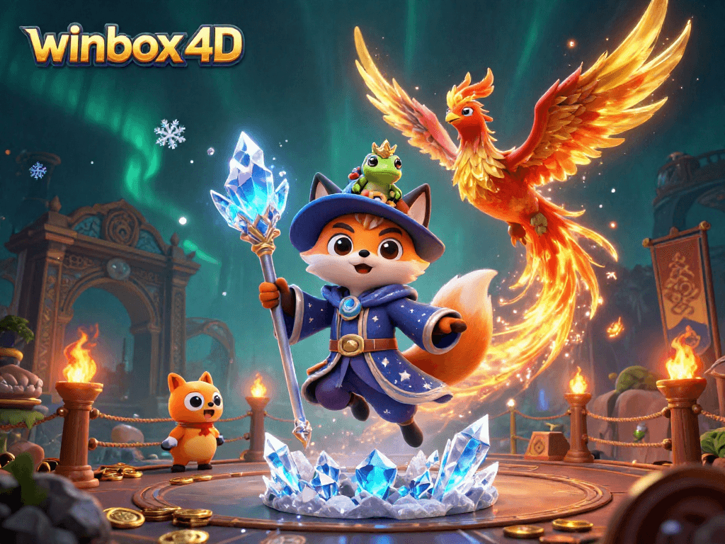 Experience the magic of winbox 4d as a wizard fox and phoenix animate the casino realm.