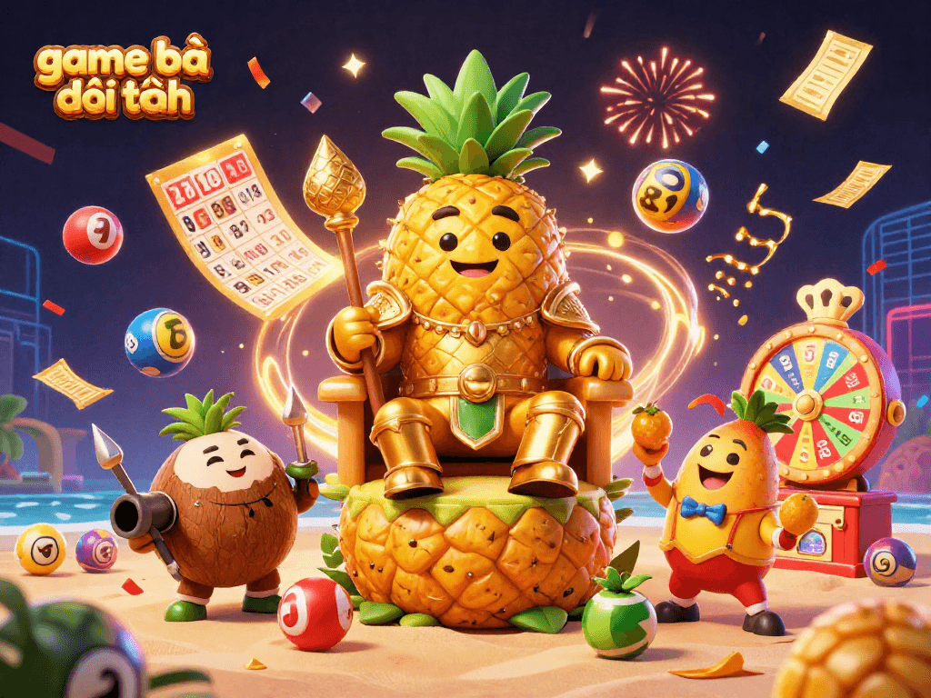 Experience game bài đổi thưởng with dynamic elements including a golden pineapple king and festive lottery themes.