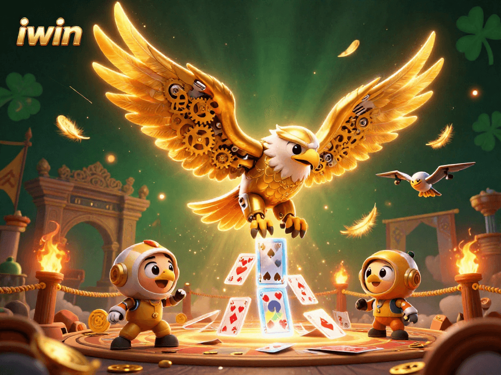iwin's immersive 3D casino adventure featuring a cybernetic eagle and dynamic gaming elements.
