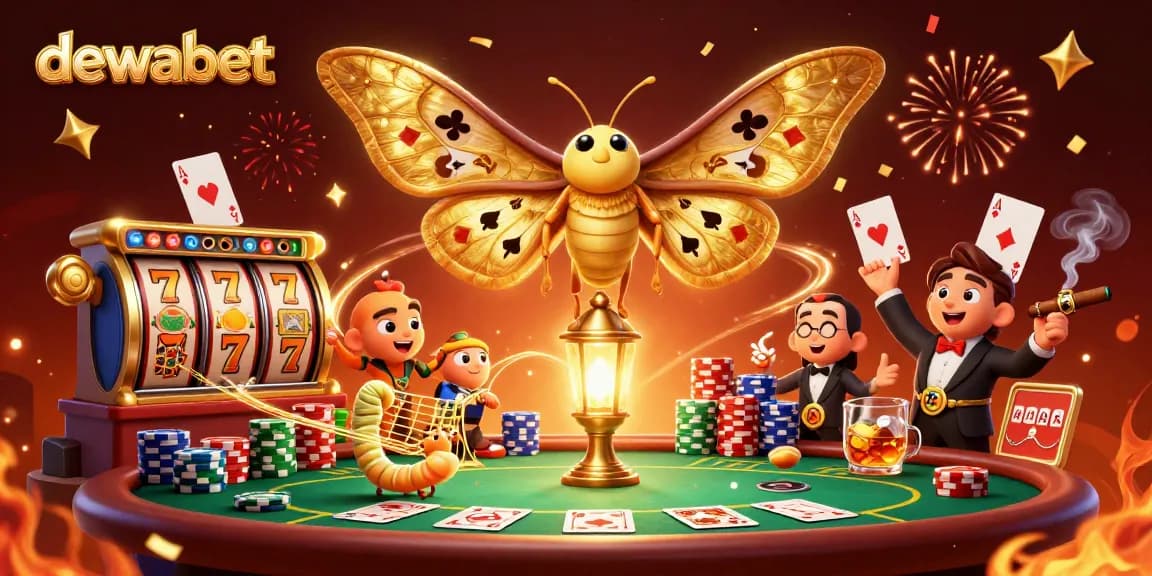 Dewabet menyediakan pengalaman bermain slot dan taruhan dalam ilustrasi kasino yang meriah dan menarik.