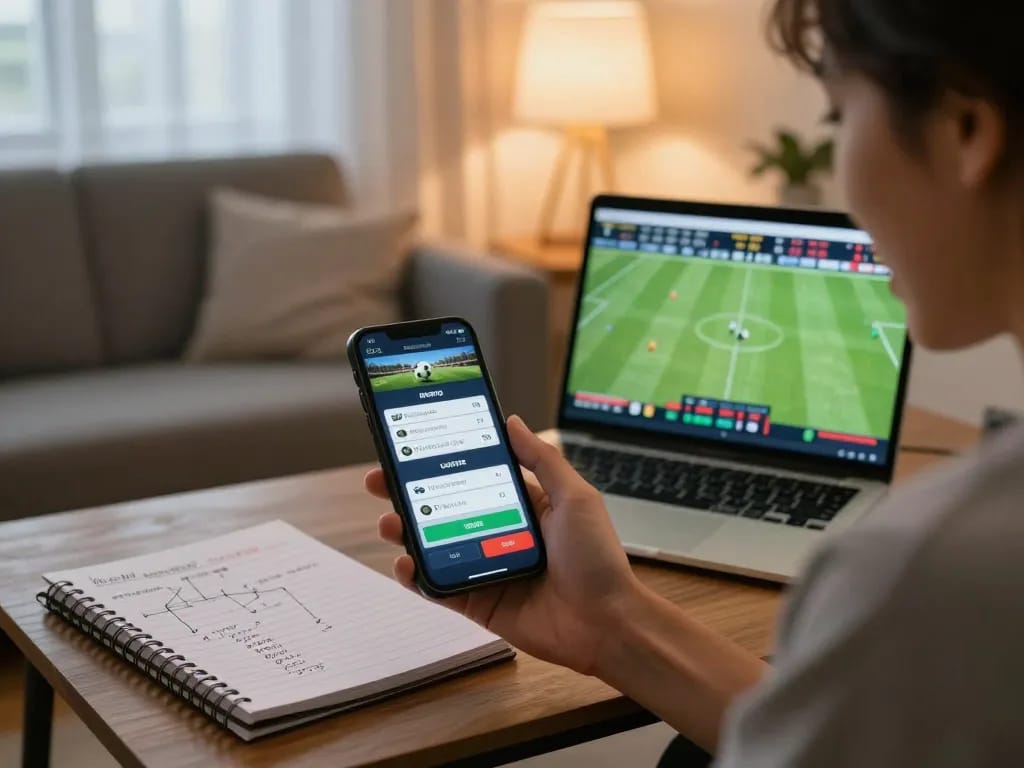 Engaged player using uu88 app for live sports betting in a cozy home environment.