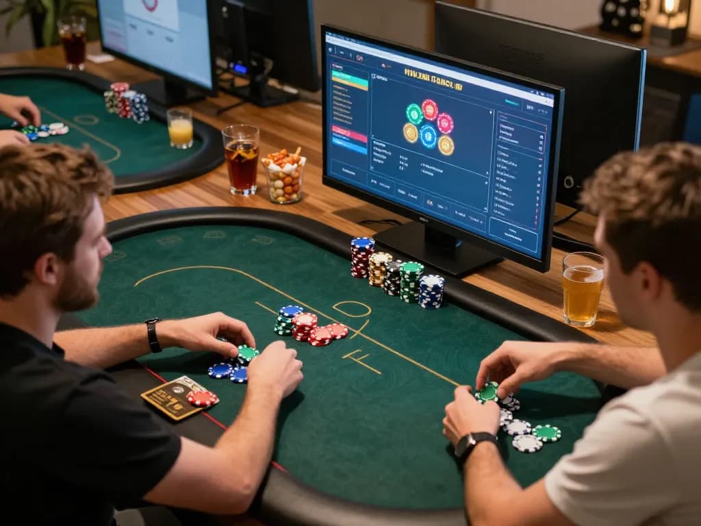 Engaged players strategizing in an online poker game at U888.