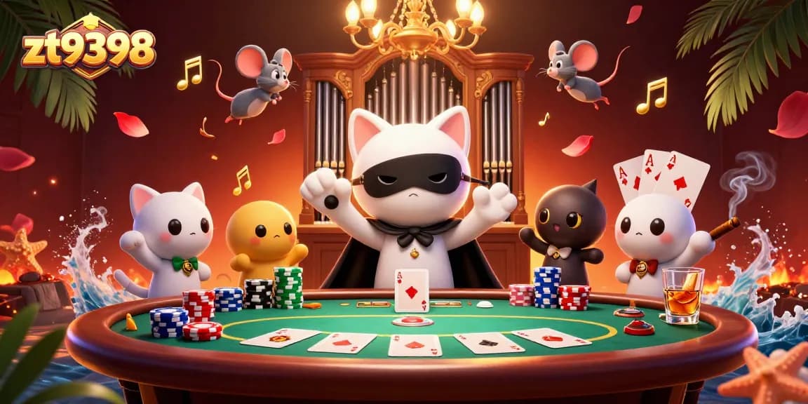 Experience zt9398 in a vibrant casino scene with poker chips, cards, and enchanting characters.