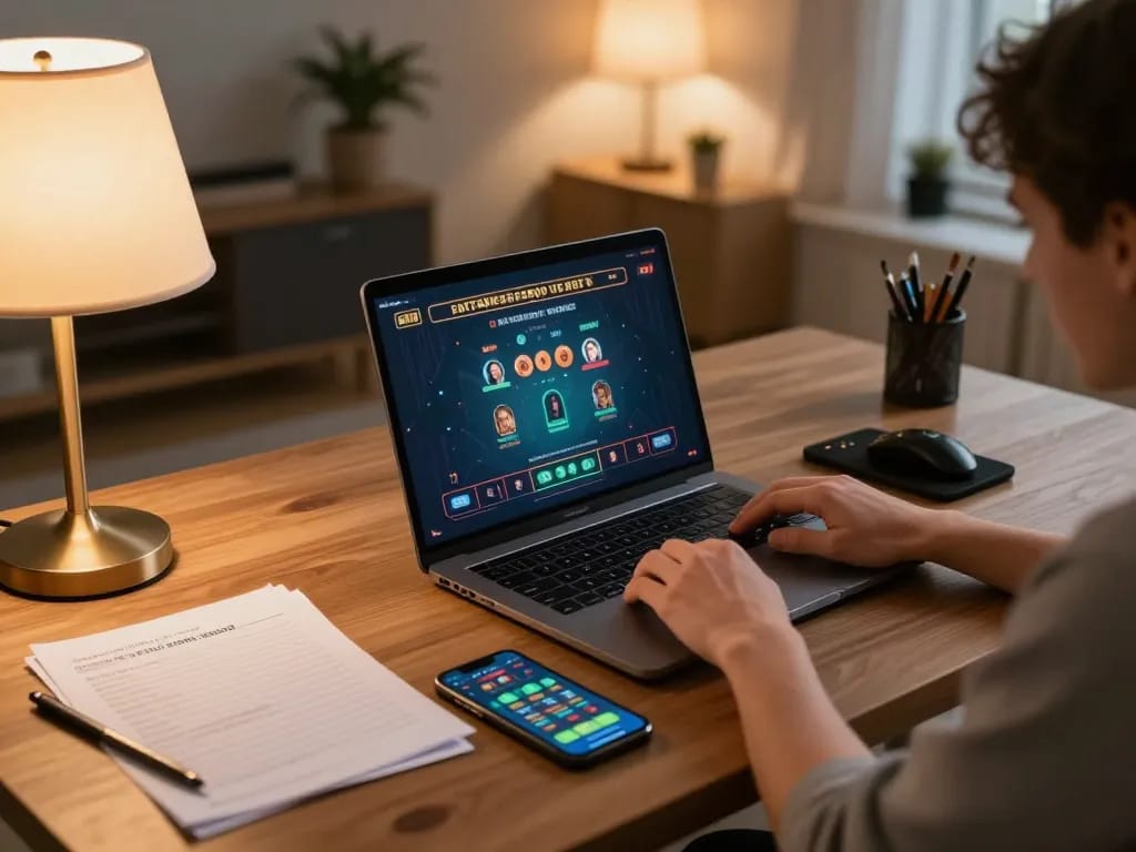 Playing nk88 win online poker game on laptop with betting strategies visible