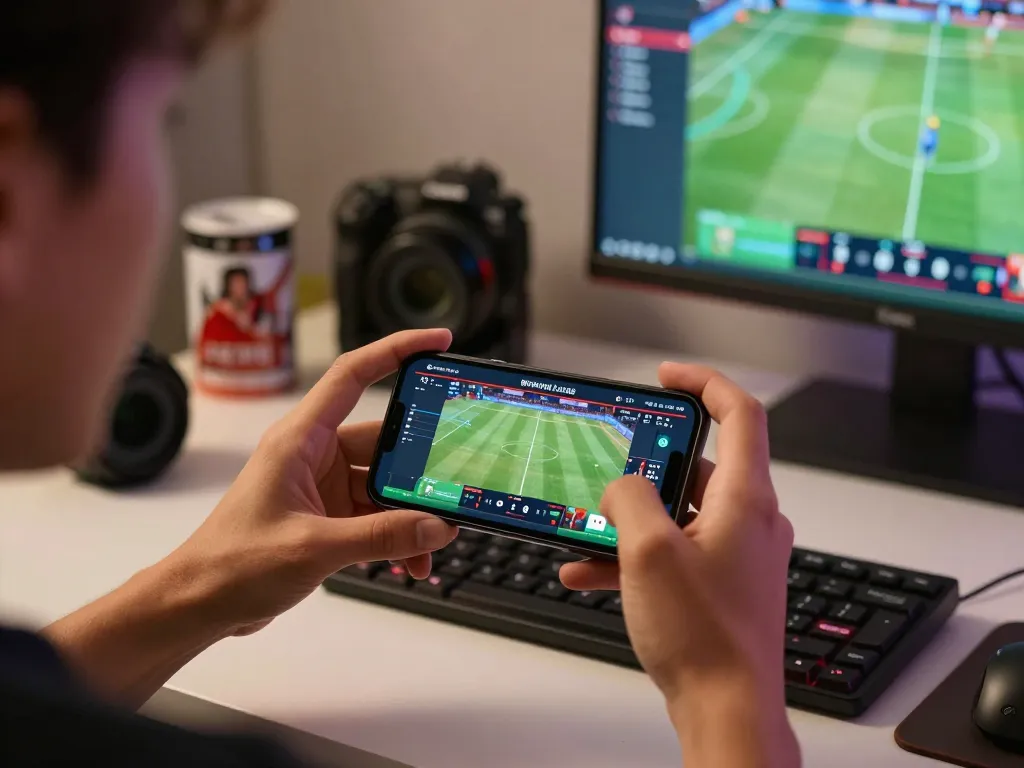 pemain hargatoto memasang taruhan di smartphone selama acara olahraga langsung