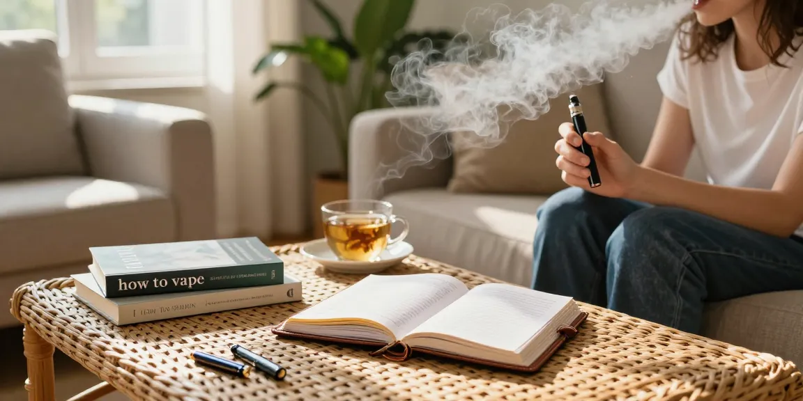 How To Vape safely with CBD, organic vape device, wellness books, and natural atmosphere.