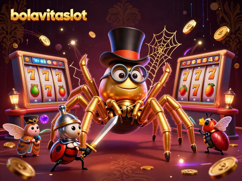 Experience bolavitaslot magic with a golden tarantula, jackpot elements, and vibrant casino energy.
