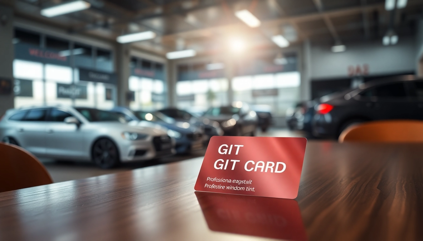 Gift card for window tint service displayed invitingly on a wooden table.