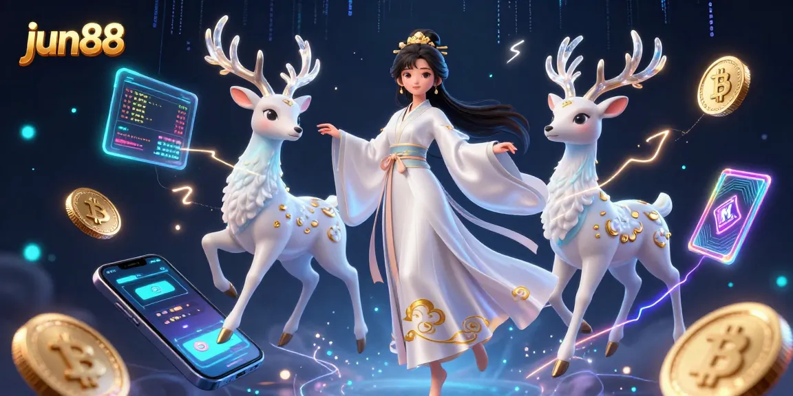 Experience thrilling gaming at jun88, featuring a floating Asian woman in hanfu amidst vibrant casino elements.
