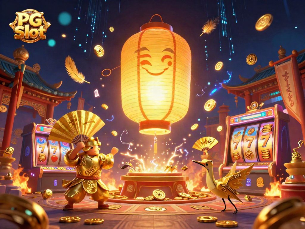 Engage with PG Slot games through a vibrant and fantastical casino world featuring golden characters and elements.