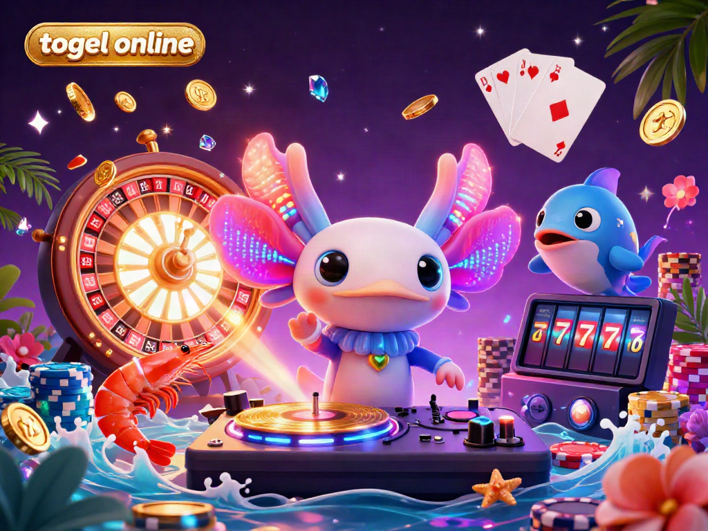 Join the fun of togel online with vibrant 3D characters spinning and dancing in a lively casino atmosphere.