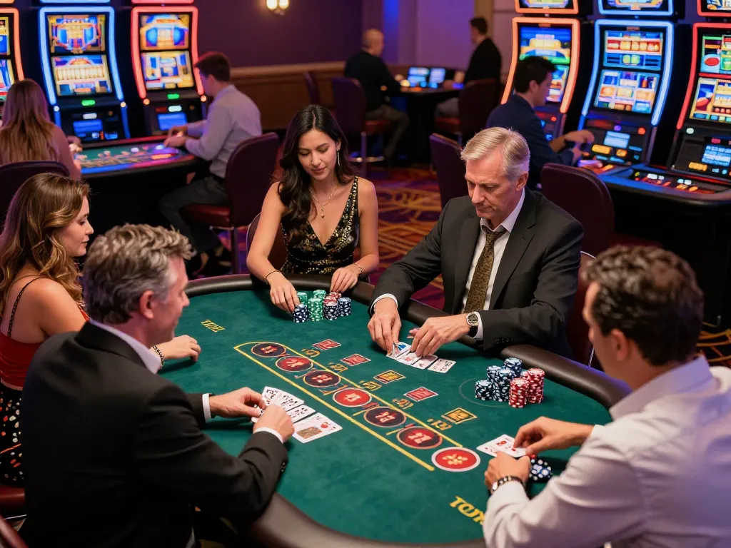 Players at divinityspacenter enjoy a vibrant casino floor with engaging table games and slot machines