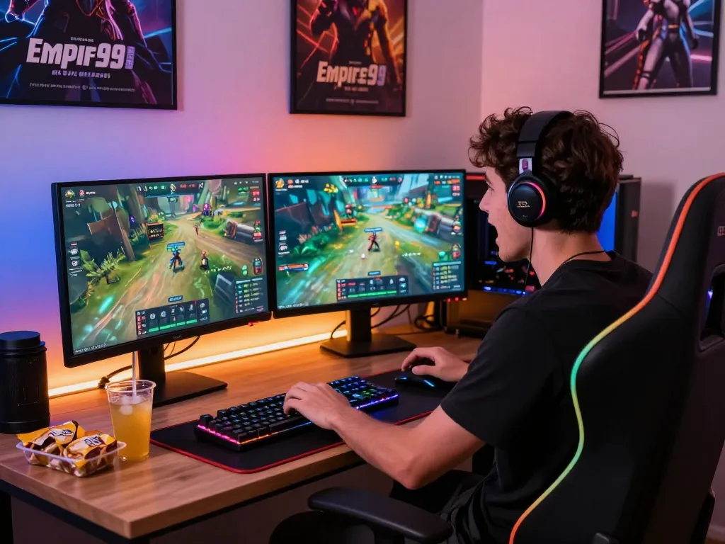 Empire99 gaming setup with vibrant displays and immersive gameplay atmosphere