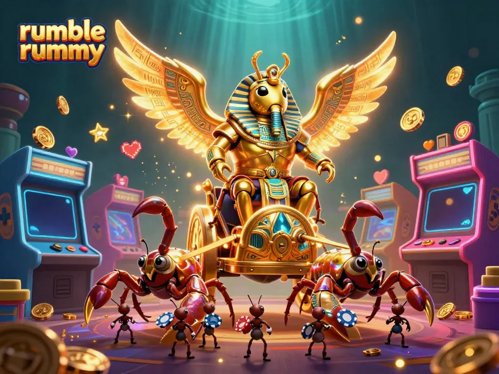 Experience the exciting action of rumble rummy with dynamic casino elements and vibrant characters.
