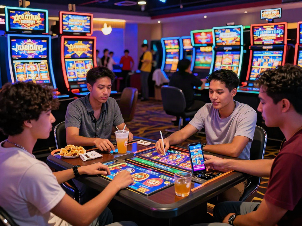 Exciting gaming experience with friends enjoying slot gacor games at a vibrant casino.