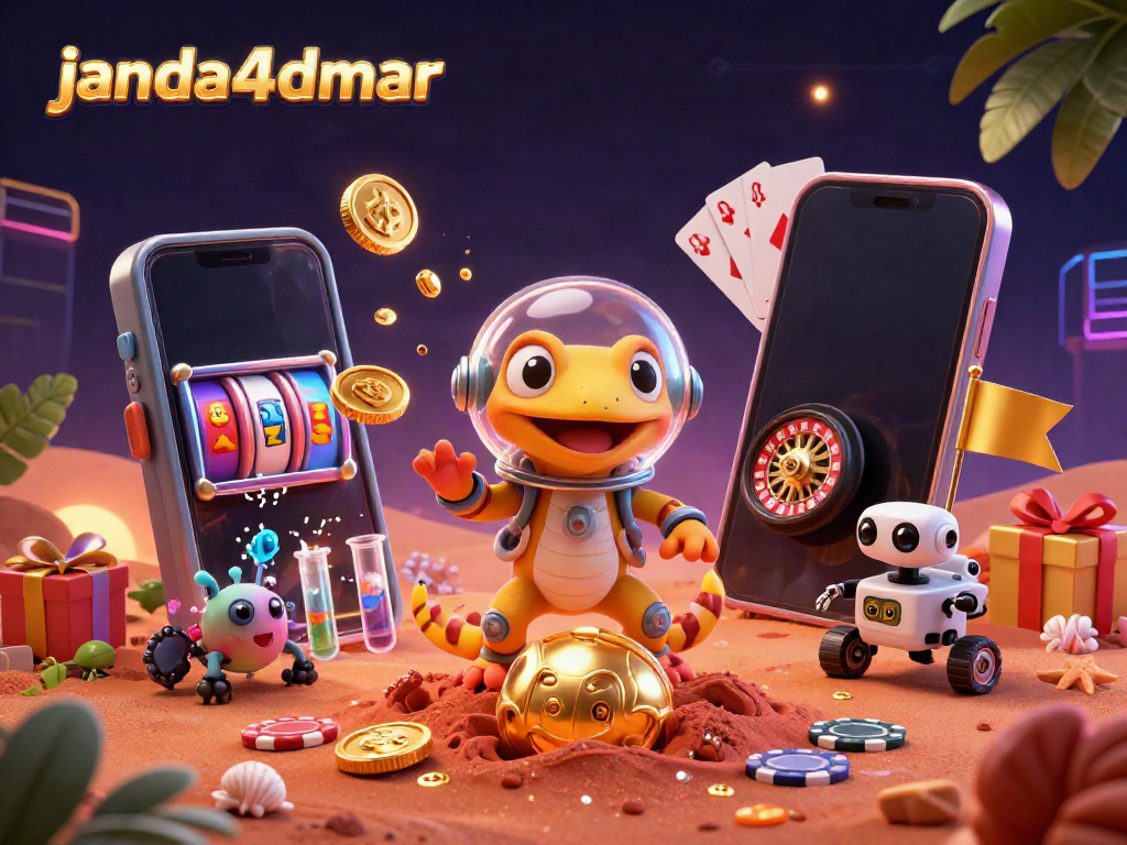 janda4dmar mendorong keberuntungan dengan gecko Mars dan robot menghias kasino emas di Mars