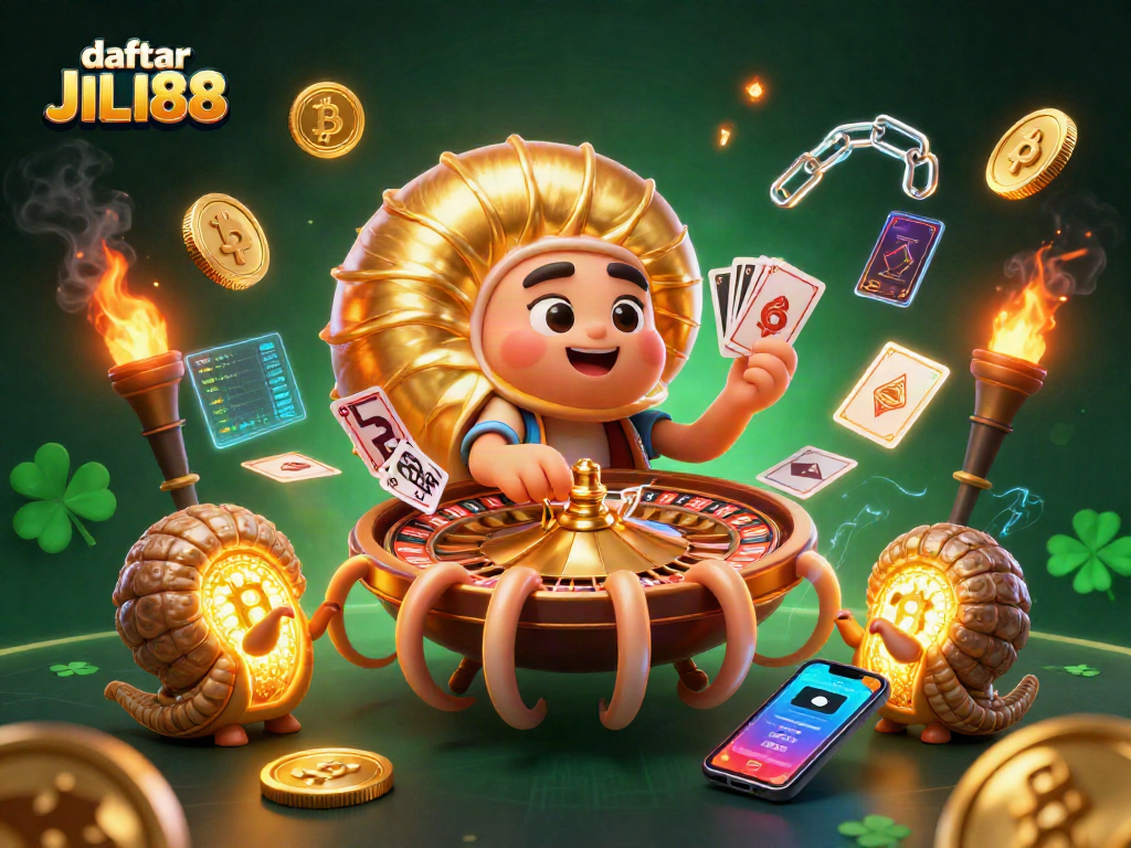 Engage in thrilling gameplay at daftar JILI88 with a vibrant 3D casino scene featuring unique characters.