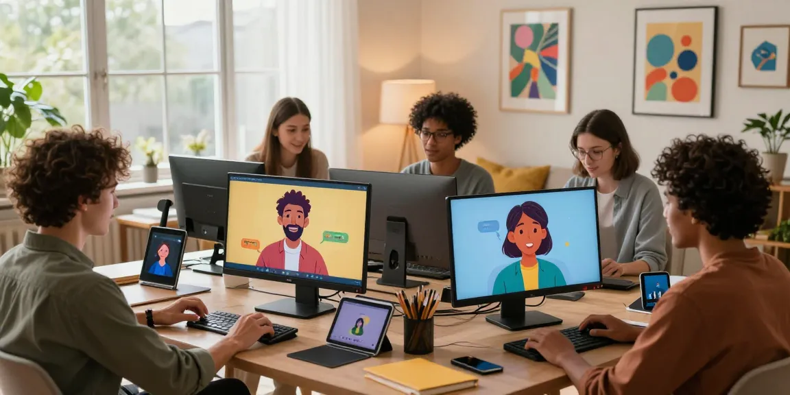 Users interacting with Crushon AI characters in a vibrant home office scene.