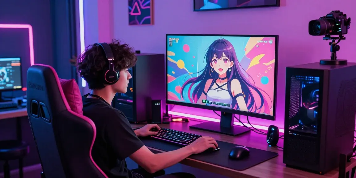 Engaging hentai chat experience with vibrant virtual character and immersive setup.
