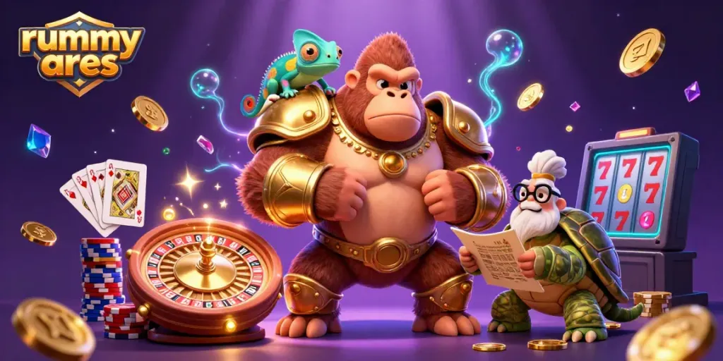 Experience the thrill of rummy ares with dynamic casino elements and vibrant characters in an engaging scene.