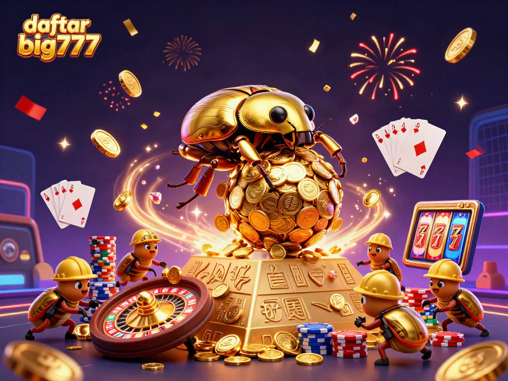 Play and win big in daftar big777 with a vibrant illustration of casino excitement.