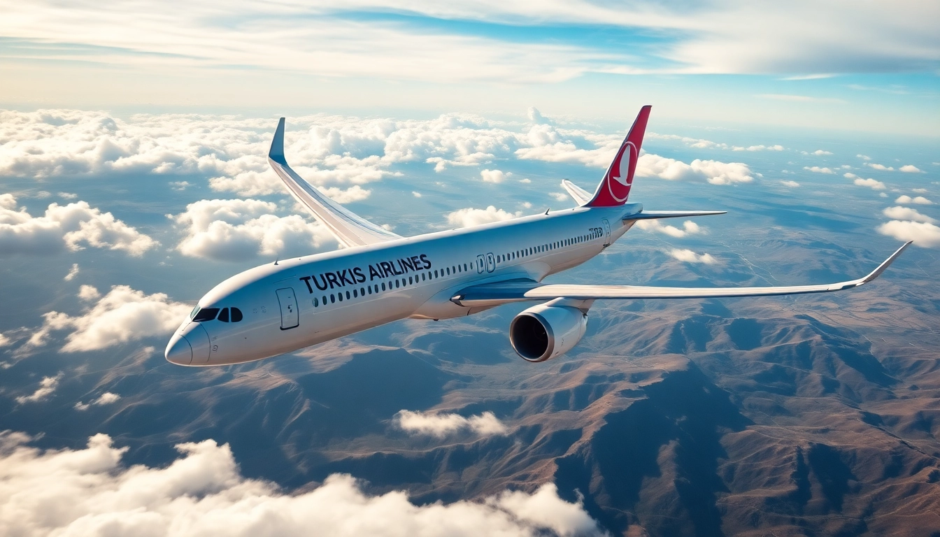 Turkish Airlines Flight TK88 soaring above scenic landscapes.
