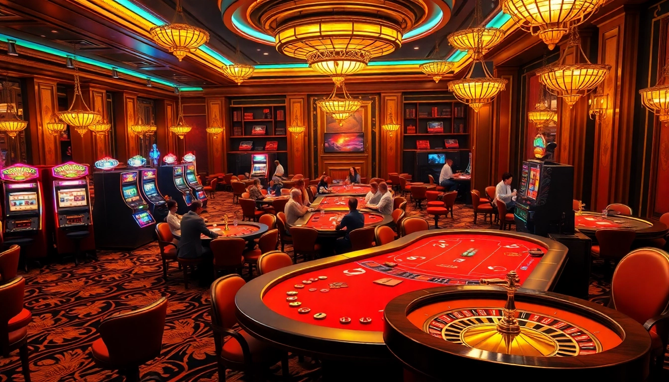 Engage in thrilling gameplay at https://thabet.college/ with a luxe casino atmosphere featuring poker tables and slot machines.