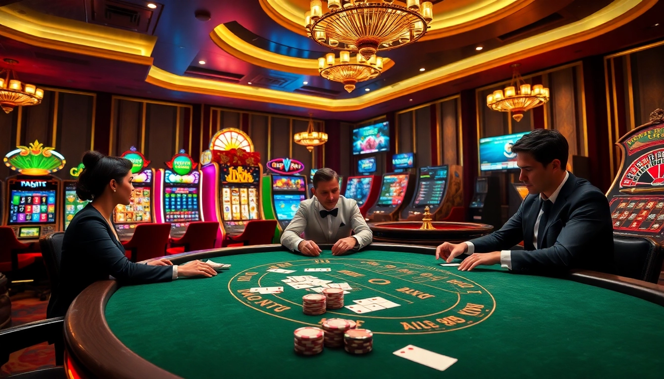 High-stakes poker action at KJC, featuring vibrant chips and luxurious casino ambiance.