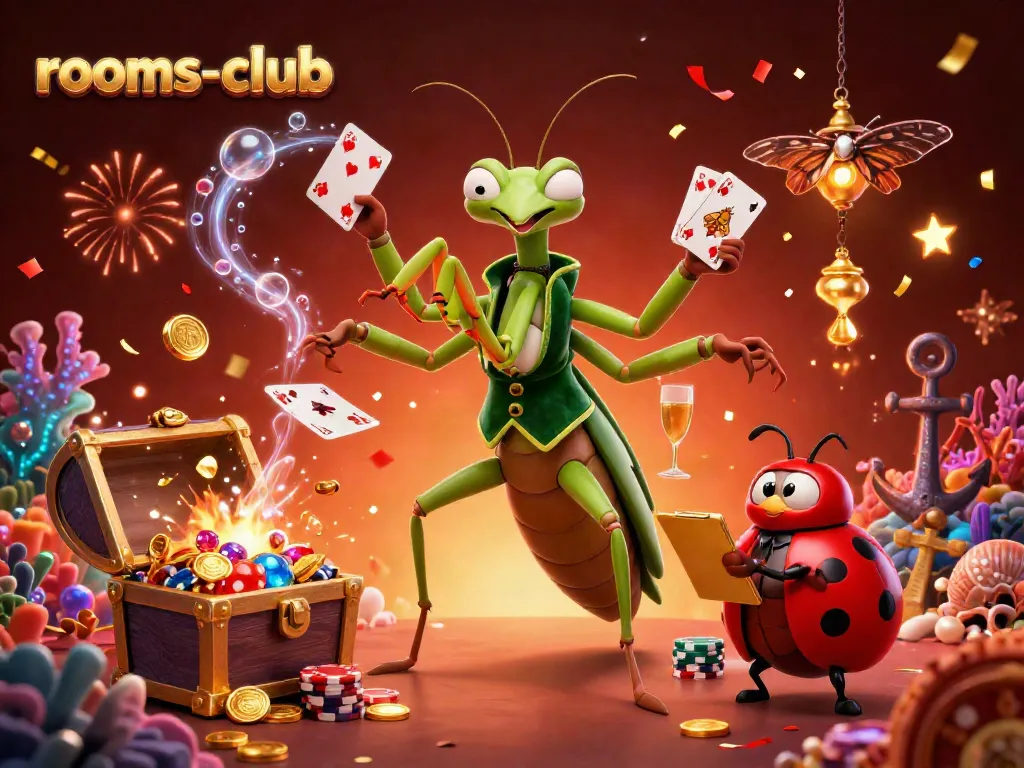 Permainan kartu di rooms-club, ditangani oleh capung raksasa yang menghibur sambil mengocok chip dan menuangkan sampanye.
