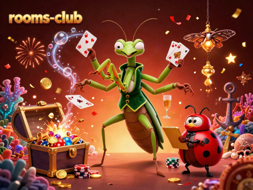 Permainan kartu di rooms-club, ditangani oleh capung raksasa yang menghibur sambil mengocok chip dan menuangkan sampanye.