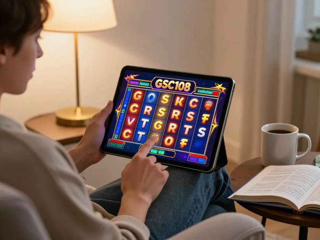 Engaging in online slot action featuring Gsc108 with vibrant graphics and cozy ambiance.