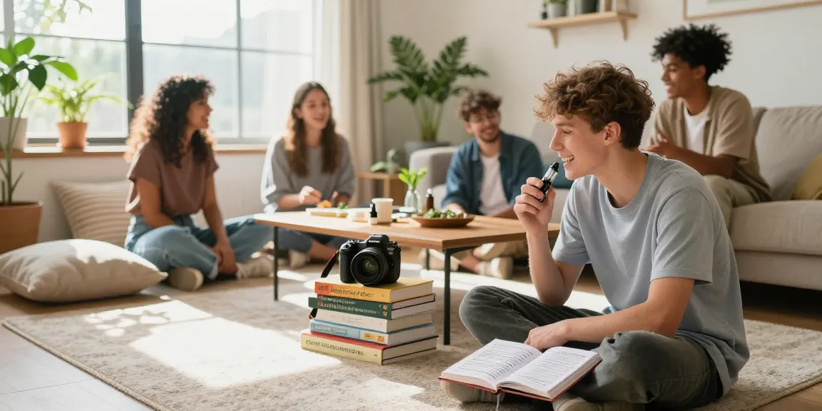 The legal age to vape in Cyprus is highlighted in this wellness scene of friends enjoying vaping in a safe environment, with CBD literature and natural decor promoting healthy lifestyles.