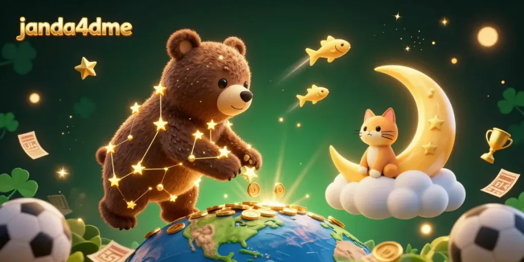 janda4dme memikat dengan ilustrasi bintang berkilau di langit, mengumpulkan koin sambil menikmati taruhan olahraga