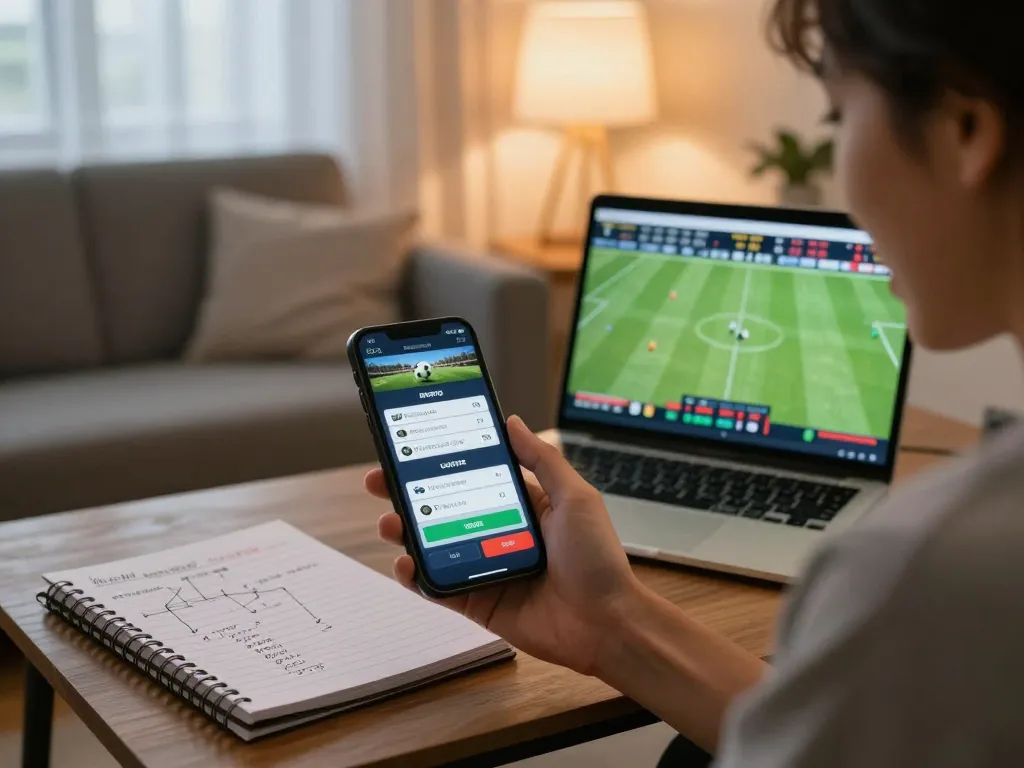 Engaged player using uu88 app for live sports betting in a cozy home environment.