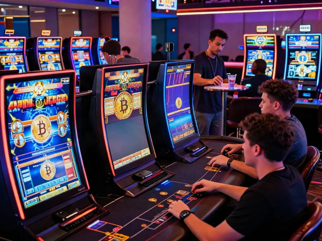 Engaging players at the Wolfbet Bonus official Page in a vibrant cryptocurrency casino setting.