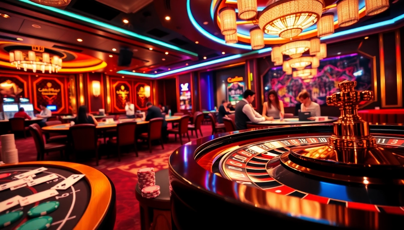 FEBET players enjoying a vibrant casino atmosphere with cards and poker chips.