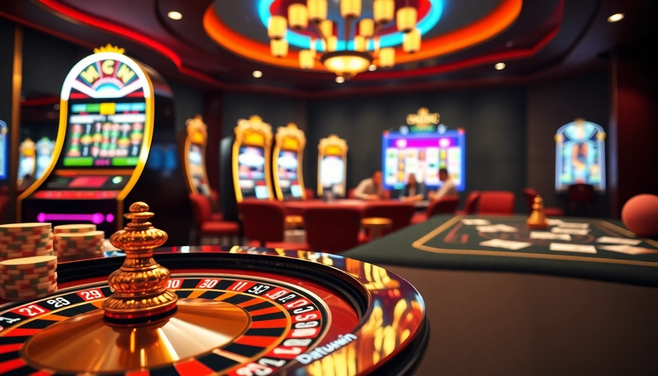 Rasakan atmosfer kasino yang mendebarkan bersama Datukwin, menampilkan rolet, poker, dan mesin slot yang berwarna-warni.