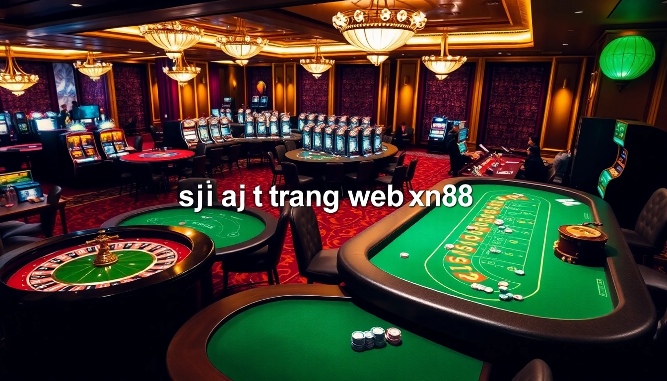 Spectacular gaming scene reflecting sơ đồ trang web xn88, with poker games, roulette, and vibrant slot machines.