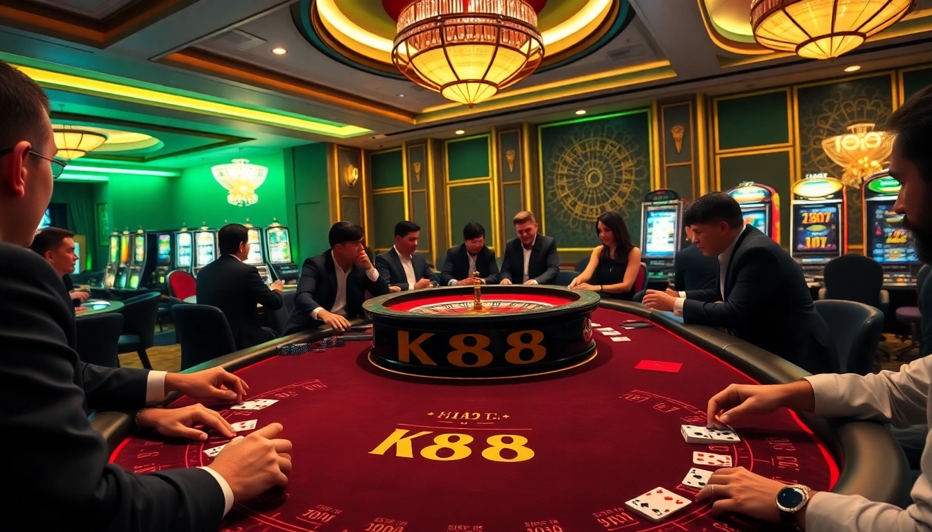K88 gaming table with vibrant poker players engaging in action-packed games.