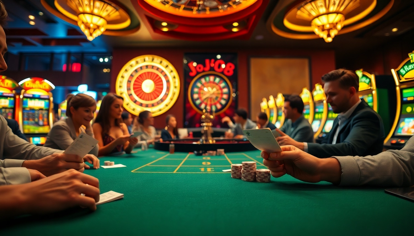 Experience thrilling gameplay at j88 casino with vibrant tables and excited players.