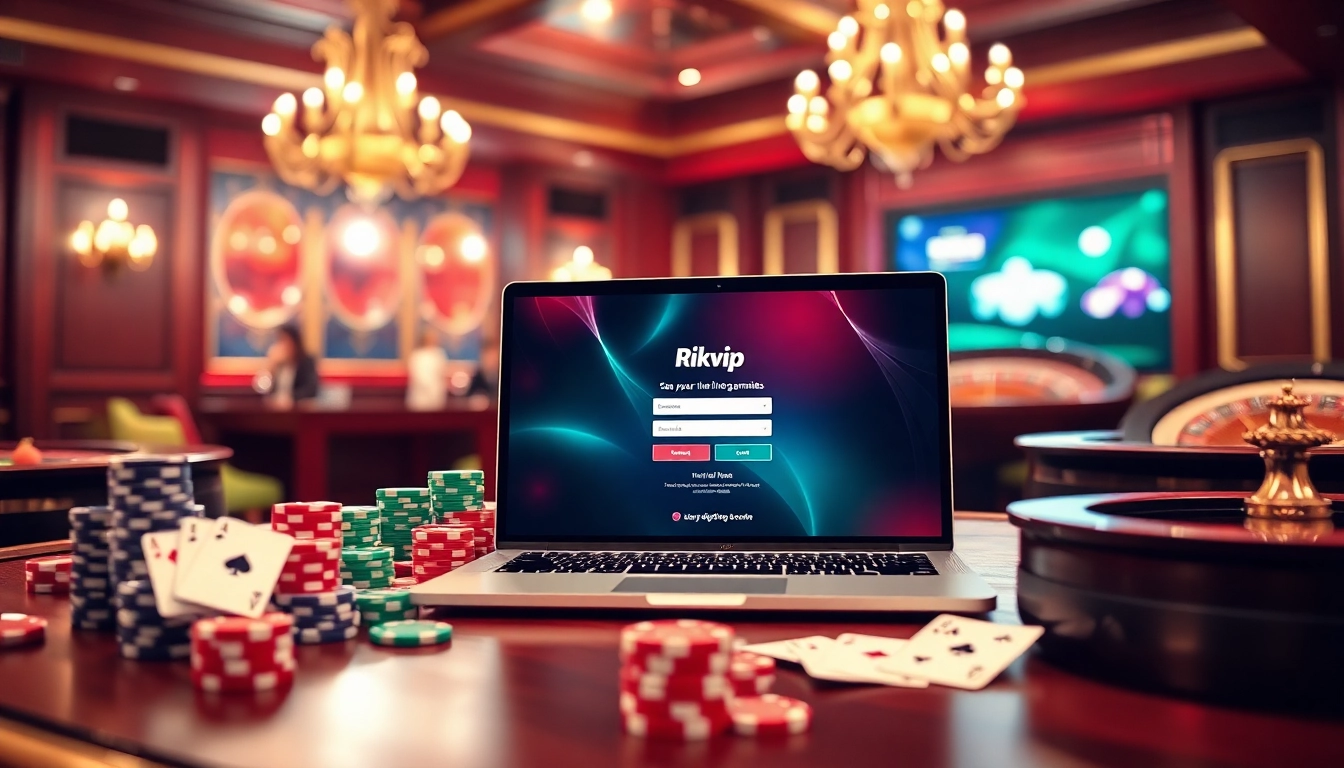 Experience rikvip đăng nhập with excitement, featuring an online gambling interface and casino elements.