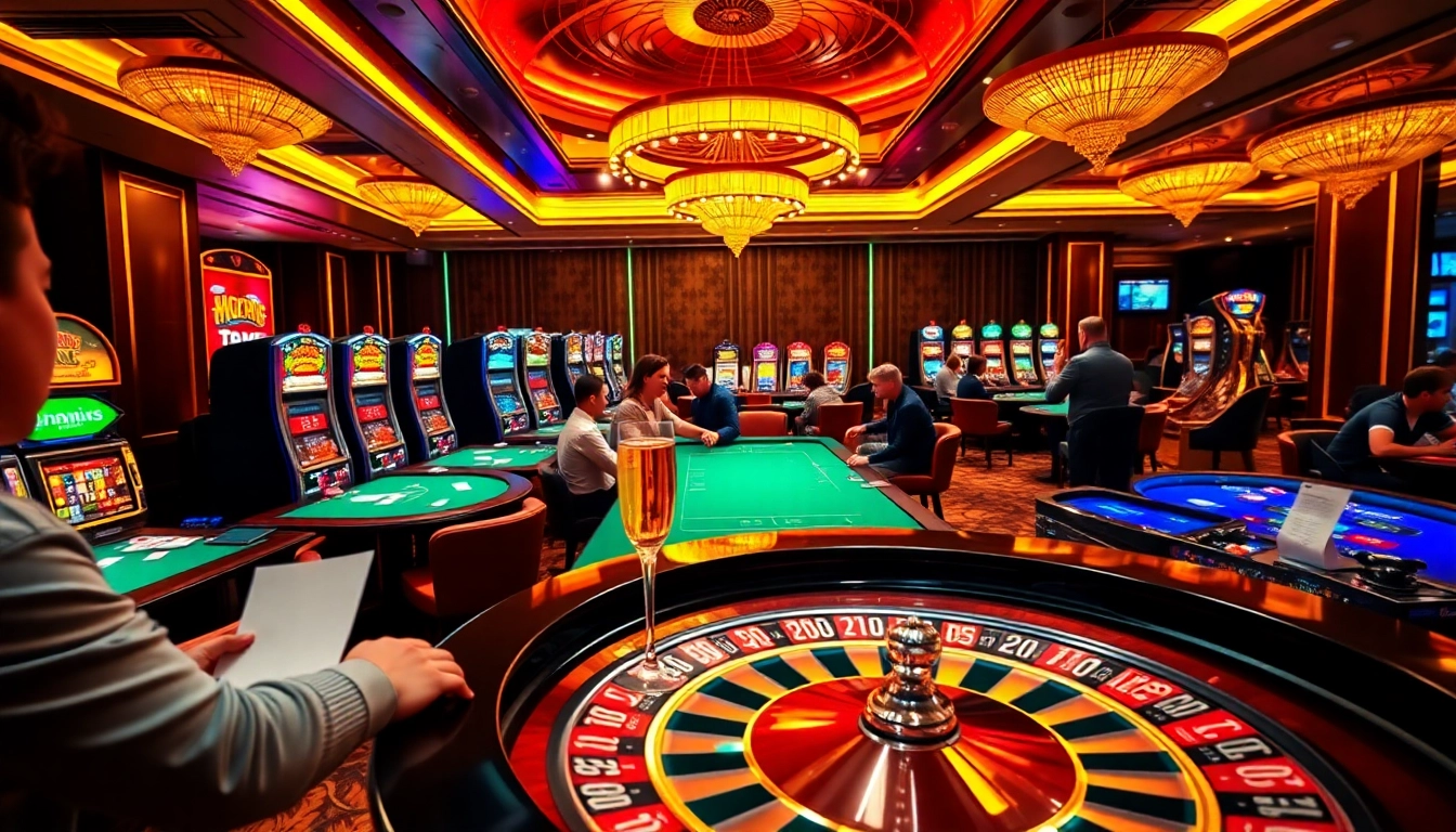 Experience the excitement of hb88 casino with vibrant slot machines and poker tables.