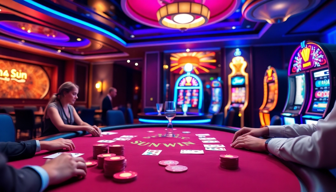 Experience the thrill of Sun win at an elegant casino table with vibrant games.