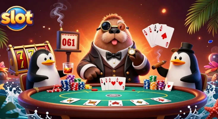Play slots at 222SLOT with a colorful casino atmosphere and cute characters