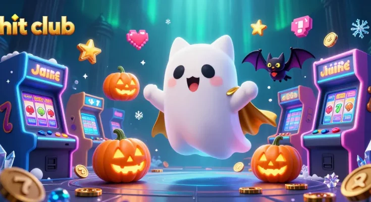 Hit club players enjoy casino games featuring a friendly ghost cat and adventurous bat in a vibrant atmosphere.