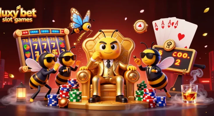 Experience thrills with luxy bet slot games, featuring vibrant slot reels and striking characters.