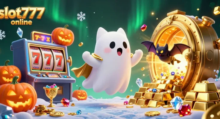 Spin to win at slot777 online with vibrant characters in a dazzling casino scene filled with treasure.