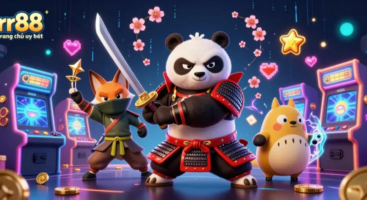 Engage in thrilling adventures with the rr88 trang chủ uy tín, featuring a samurai panda and ninja fox.