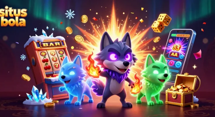 Experience thrilling gameplay at situs bola with dynamic scenes featuring ghostly wolves and a slot machine jackpot.